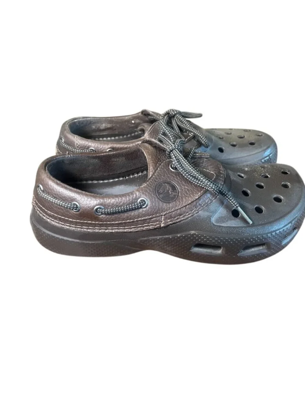 Crocs Islander Pitcrew Boat Shoe Brown Leather 10‎ Resort Preppy Summer Gorp